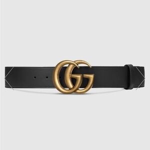 Gucci Black Grained Leather Interlocking GG Logo Marmont Belt Size 75/30